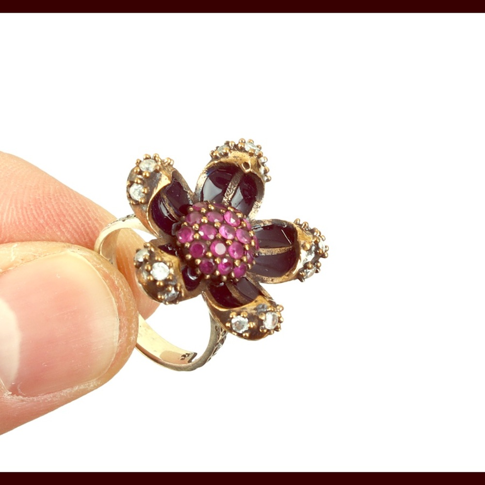 Flower Ruby Silver & Bronze Topaz Ring - image 1